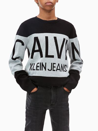Calvin Klein Ruhák HU089622 | Calvin Klein Organic Cotton Intarsia Logo Fiu Pulóver Fekete